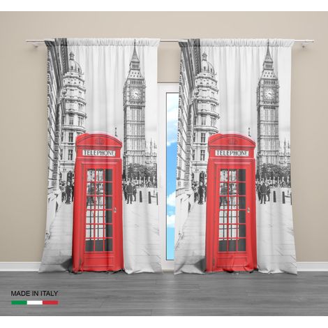 TENDA LONDRA inglese TELEPHONE cm.160X300 confezionata MADE in ITALY misto lino (1/5)