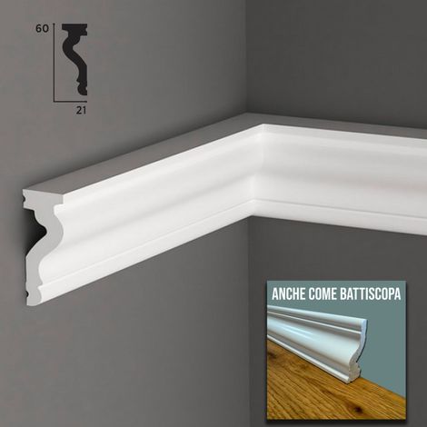 Cornice / Battiscopa passacavo in POLIMERI FeelingWood-HD 60x21mm - BIANCO (prezzo al metro)