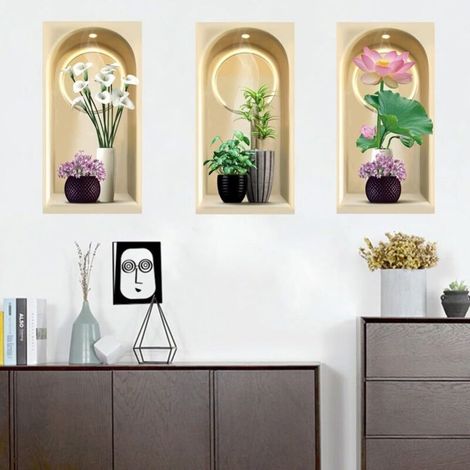 Lot de 3 autocollants muraux réalistes en PVC imperméable pour la maison Motif plantes vertes 30 x 60 cm (1/5)