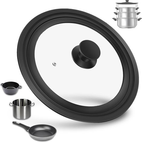 Couvercle universel en verre avec bord en silicone gradué pour casseroles, verre trempé, résistant à la chaleur, couvercle de rechange universel (28-30-32) (1/5)