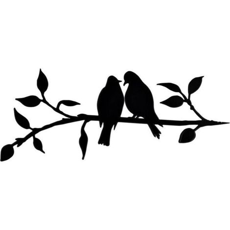 Décoration murale en métal oiseaux sur branche, art mural arbre fer noir, sticker mural suspendu jardin, panneau déco extérieur, lot de 2 pièces (1/3)