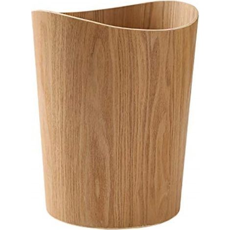 Poubelle en bois pour la maison ou le bureau, corbeille ronde japonaise en bois naturel pour sous le bureau, la cuisine, la chambre (bois clair-B) (1/5)