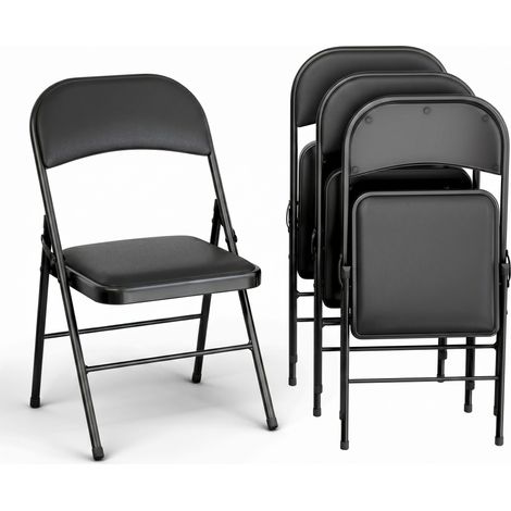 ORION91 Silla ELARA Plegable (47x45x78 cm) Metal Negro y Asiento Acolchado Piel Sintética Negro Cocina Comedor Jardín Camping  - SpazioLuzio - Unidad (1/5)