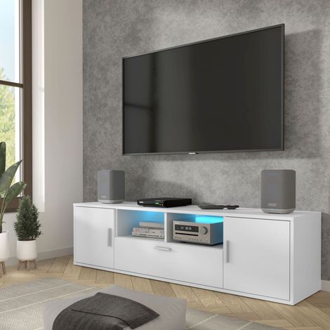 TV-Schrank BLANCA 150 cm Weiß matt – Fernsehmöbel, RTV-Schrank + LED