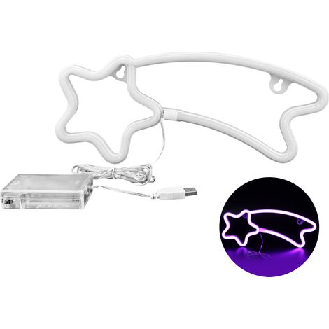 Lumière néon LED violette météorite, lampe décorative pour mariage, anniversaire, fête, forme d'étoile filante.