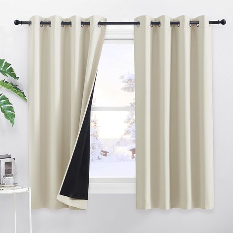 2 Pièces Rideau, Occultant, Thermique, Oeillet, Doublure Noire, Salon Chambre