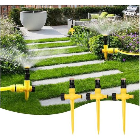 Aspersor de césped，3 aspersores de césped，sistema de riego de jardín giratorio de 360 grados，aspersor de jardín，ajustable para exteriores (1/5)