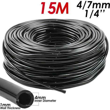 Tuyau d'arrosage de jardin 1/4 pouce (4/7 mm) en PVC pour micro-irrigation goutte à goutte, balcon, pelouse et serre (SPL11-065-15M-1/4''). (1/5)