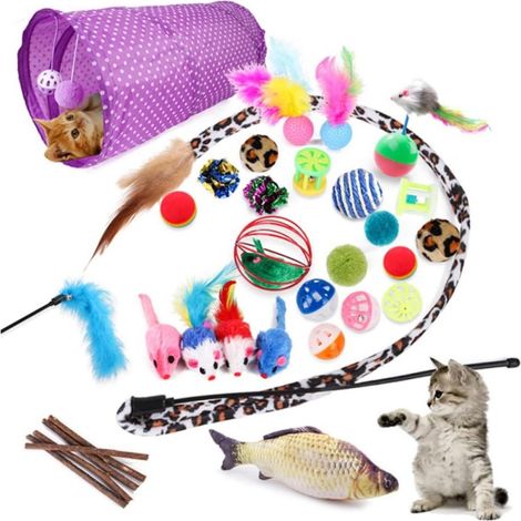 TuseRxln Cat Tunnel - Ensemble de jouets pour chats - Jouets interactifs pour chats - 5 pièces - Intérieur (1/5)
