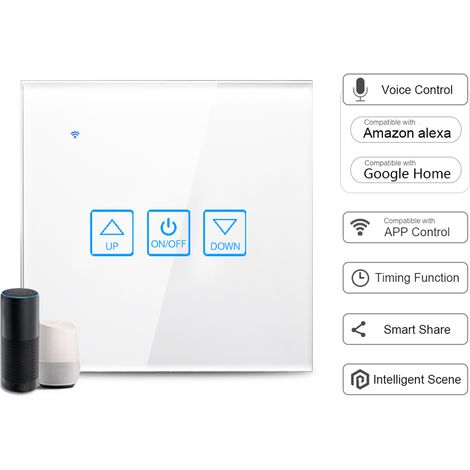 Interrupteur variateur intelligent Wi-Fi, panneau en verre, commande vocale, compatible avec l'application Alexa Home, fonction de minuterie, partage intelligent, prise murale blanche (1 poste) (1/2)