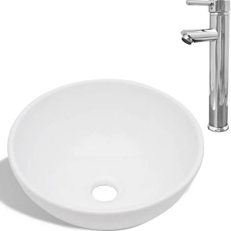 Lavabo da bagno diametro 32,5 cm con miscelatore tondo in ceramica bianca 020002840