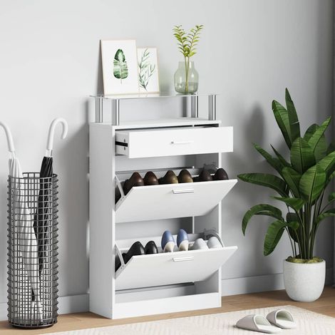 Meuble à chaussures avec tiroir et plateau en verre Bois Blanc (1/5)