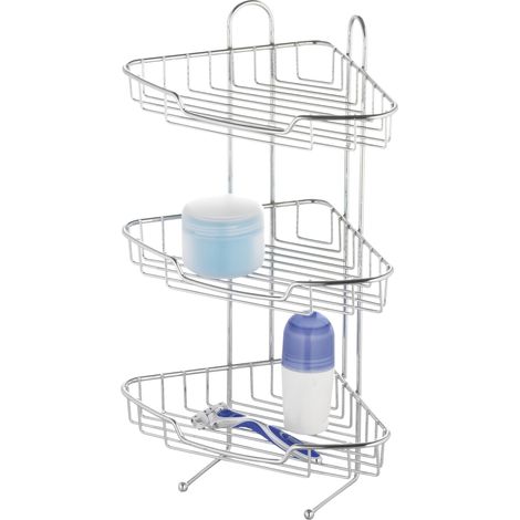 Étagère de Douche Murale Escala, Étagère pour Salle de Bains en Fer Chromé, Étagère d'angle Pratique à 3 Niveaux, env. 20 x 42,5 x 20 cm, Argenté (1/2)