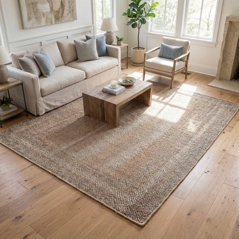 Tapis en jute Tapis Cosmo - 150x150cm, Square - 80% Jute, 20% Coton - Tissé main - Marron