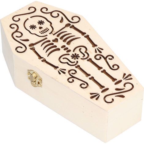 Lot de 2 boîtes cercueil en bois brut à décorer pour funérailles d'animaux, fête d'Halloween, décoration crâne squelette (1/5)
