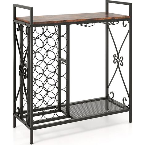 Amateurs de vin, rangement facile avec ce porte-bouteilles sur pied 21 bouteilles et support à verres (1/5)