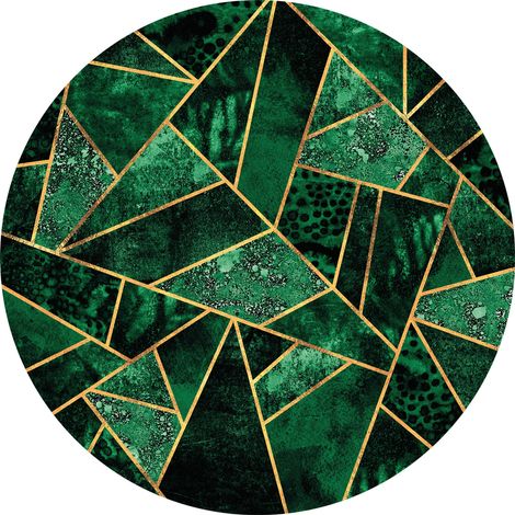 Papier peint panoramique rond moderne vert & noir | Tapisserie panoramique ronde idéale salon | Papier peint panoramique géométrique - 140 x 140 cm (3 pièces) (1/2)