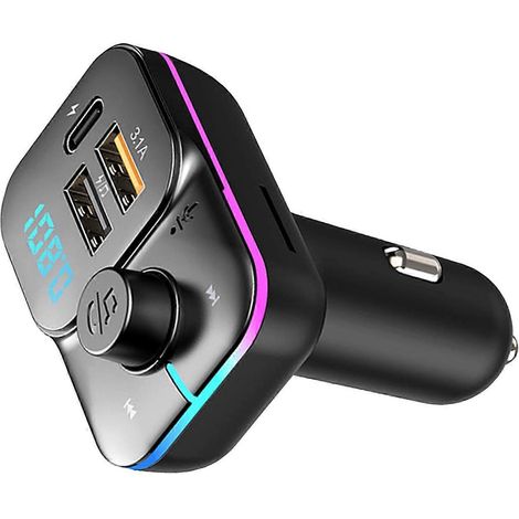 Lecteur MP3 Bluetooth Voiture, Lumière Colorée USB Chargeur, Audio Multifonction Mains Libres Transmetteur FM (1/4)
