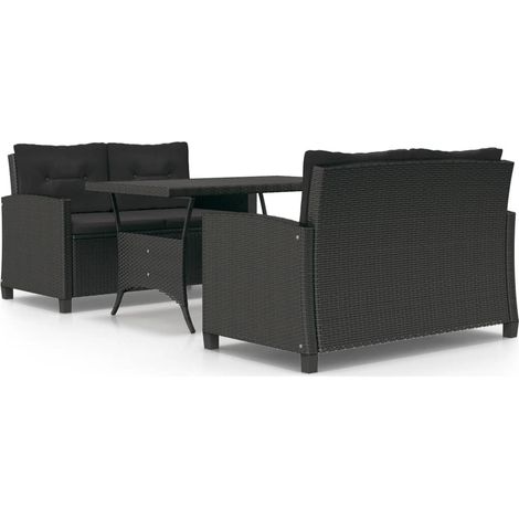 Ensemble à manger de jardin coussins noirs 3 pcs Mobilier de jardin Résine tressée (1/5)