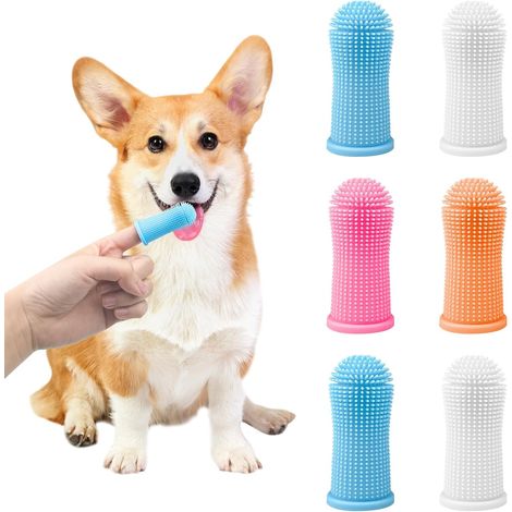 Brosse 6 Pièces a Dent Chien 4 Couleurs, Brosses à Dents pour Chiens Silicone Souple et 360° Poils Entièrement Enveloppés, Brosse à Dent Chien Doigt pour Petits Animaux de Compagnie (1/5)