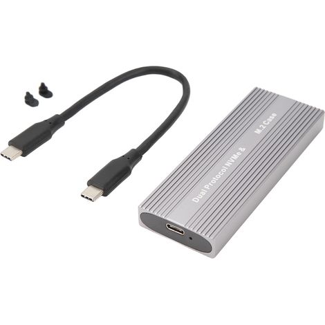Externes SSD-Gehäuse M.2 NVMe/NGFF USB-C 10 Gbit/s, UASP-kompatibel, werkzeuglos, für 2230/2242/2260/2280, inklusive DC-Kabel
