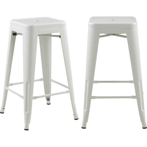 Set de 2 taburetes para isla de cocina en metal blanco mate 66 cm - Indus