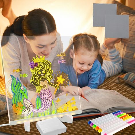Tableau LED Kyoffiie avec couleurs, tableau acrylique effaçable lumineux, tableau d'écriture LED, mémo lumineux avec support, tableau en verre blanc pour messages et notes (1/5)