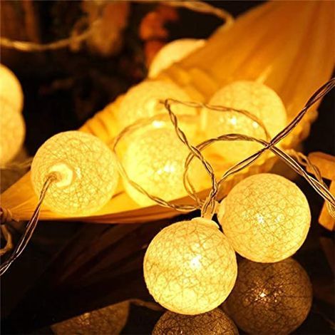 Lichterkette aus Baumwollkugeln, 3,8 m, 20 LEDs, eingebauter Schalter, IP44 wasserdicht, für den Innen- und Außenbereich (1/5)