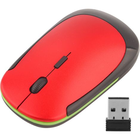 Souris sans fil 2.4G ultra fine 1200DPI ergonomique pour PC portable, rouge