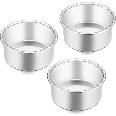 Ensemble de 3 mini moules à gâteaux ronds de 10 cm (4 pouces), E-far, en acier inoxydable, non toxiques et sains, finition miroir et compatibles lave-vaisselle. (1/5)