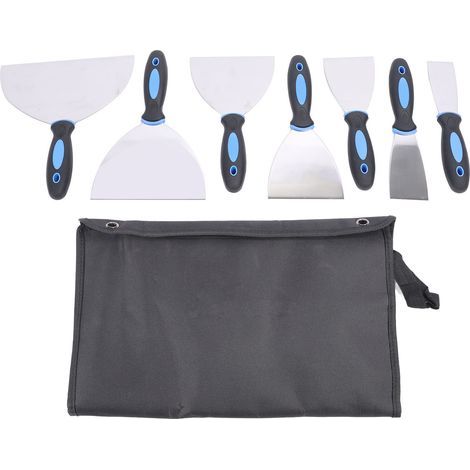 Ensemble de spatules à mastic en acier inoxydable, 7 pièces, avec sac de rangement, pour réparer les cloisons sèches, appliquer du plâtre, enlever le papier peint (1/5)