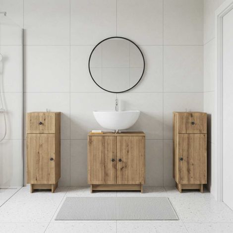 vidaXL 3 Piece Bathroom Cabinet Set EDE Artisan Oak Engineered Wood (1/5)