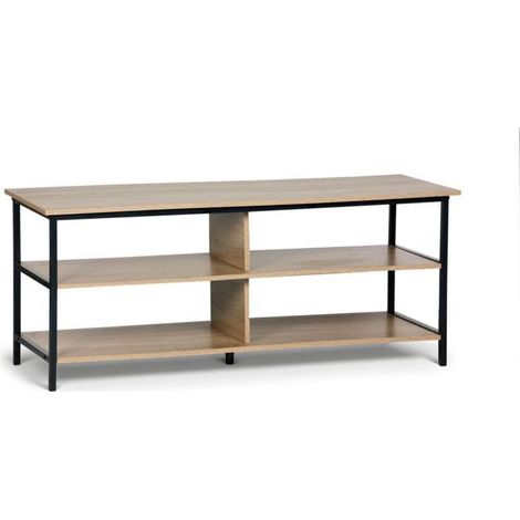 Table d'appoint multifonction - JUANIO - 3 niveaux - 110x40x45 cm - Bois effet naturel & métal noir - Design industriel (1/5)
