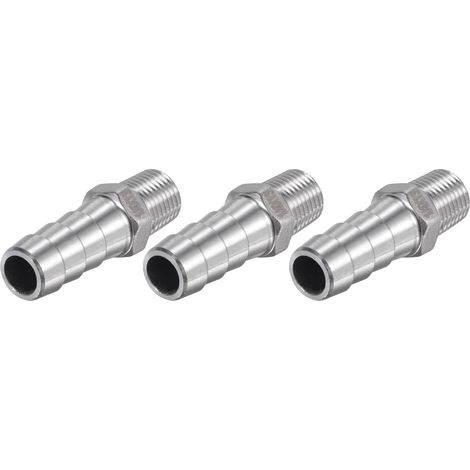 Raccord Cannelé Tuyau Barbillon 13mm OD x 1/4PT Mâle Filetage 304 Inox Acier Droit Tuyau Connecteur pour Eau Air Carburant Paquet 3 (1/5)