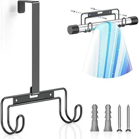 Ironing board rack, wall-mounted ironing board rack with detachable hooks, suitable for laundry, black. (1/5)