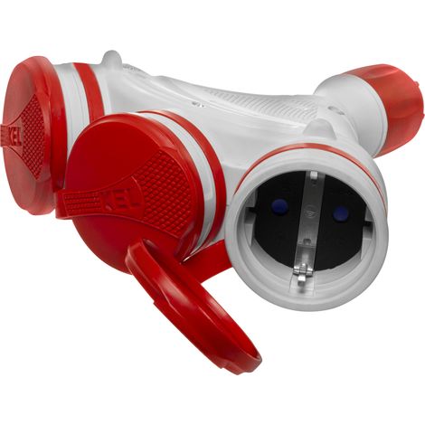 Répartiteur Schuko à trois voies IP44 3X2P+Z 16A 250V gris-rouge (1/5)
