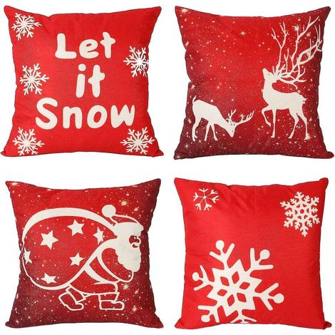 4 taies d'oreiller rouges de Noël, taies d'oreiller de fête, décorations de fêtes d'hiver, taies d'oreiller de rechange (1/5)