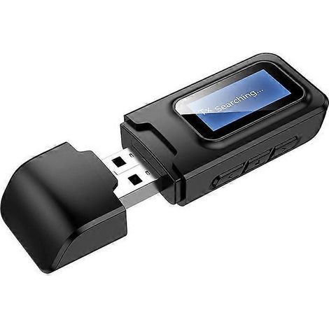 Adaptateur émetteur-récepteur audio Bluetooth 5.0 sans fil avec EDR, écran LCD, entrée auxiliaire 3,5 mm et port USB pour voiture, PC, casque et TV. (1/5)
