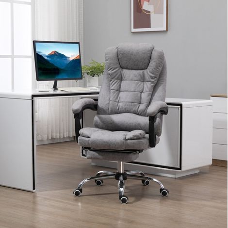 Chaise de bureau ergonomique massante inclinable 135° avec repose-pieds, chauffage et hauteur réglable 45-52 cm en tissu gris pour bureau  CHICFURN (1/5)