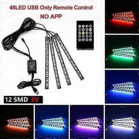 Kit d'éclairage d'ambiance LED néon pour voiture, avec bande LED pour les pieds, rétroéclairage, télécommande via application et contrôle musical, éclairage décoratif RGB automatique pour véhicules (4 (1/5)