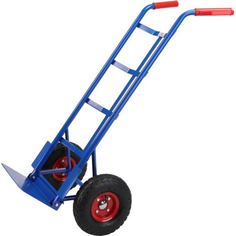 Chariot diable classique bleu avec charge de 200 kg et plateau pliable (1/5)