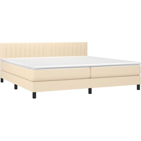 Box Spring Bed with Mattress&LED Cream 200x200cm Fabric vidaXL (1/4)