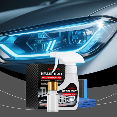 Scheinwerfer-Pflegeset: Aufbereitung, Beschichtung, Reinigung, Schutz und Verbesserung der Lichtdurchlässigkeit. Enthält 180 ml Aufbereitungsmittel, 10 ml Beschichtungsmittel, 1 Schwamm und 1 Tuch. -- (1/5)