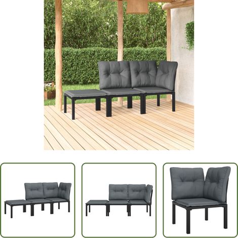 vidaXL Rattan - 3-tlg. Garten-Lounge-Set Schwarz und Grau Poly Rattan (1/5)