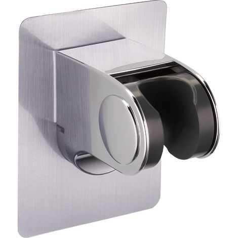No-drill shower head holder, wall-mounted bathroom fixture with adjustable adhesive disc, adjustable shower wall bracket