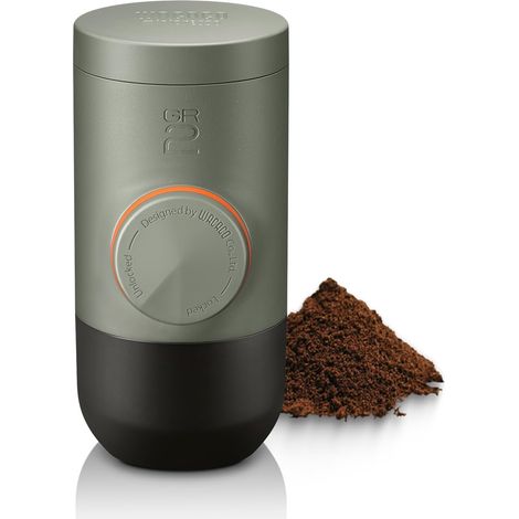 Machine à Espresso Portative, pour Café Moulu, cafetière de voyage de petite taille, pas de batterie ou besoin électrique, actionnée manuellement grace à un piston, Gris Olive (1/5)