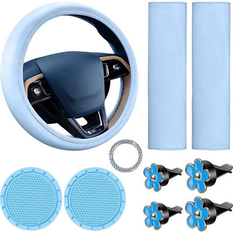 ABYSSE-Ensemble d'accessoires auto 10 pièces : 1 housse de volant (diamètre 37-38 cm), 2 protège-épaules de ceinture de sécurité (23 x 6,5 cm), 2 sous-verres (7 cm), 1 disque de démarrage, 4 clips de (1/5)