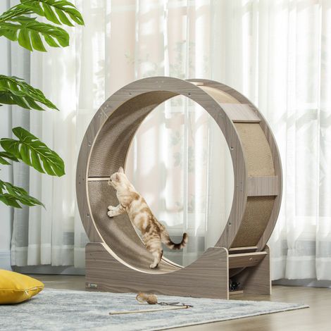 Roue pour chat 91 cm avec frein et griffoir, couleur noyer DESVIAE (1/5)