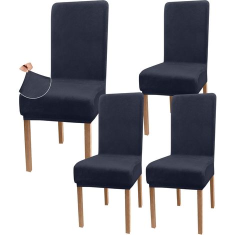 Stuhlhusse Samt dehnbar für Esszimmerstühle, Set 4, Holzkohle Grau (1/5)