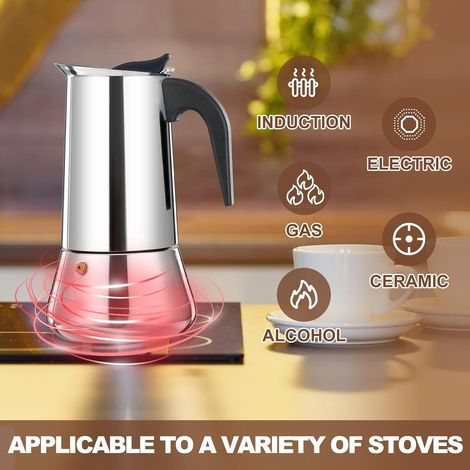12 Tasse Stovetop Espresso Maker Stainless Steel Moka Pot Espresso Maker Percolator Italian Coffee Maker Capable Mocha Coffee Machine Cafe Classic Maker for Home et Camping 600ml 20oz - 4